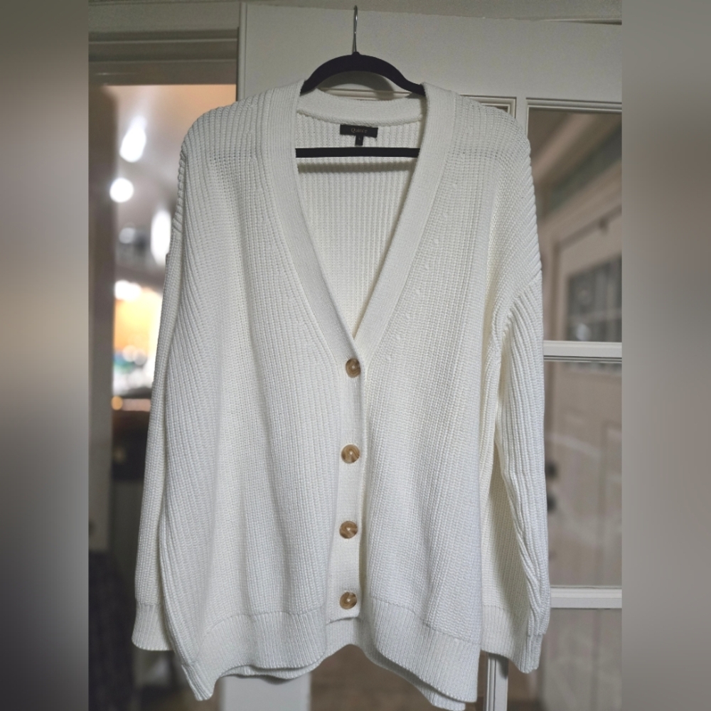 Quice Women's Ivory 100% Organic Cotton Oversized Boyfriend Cardigan NWOT